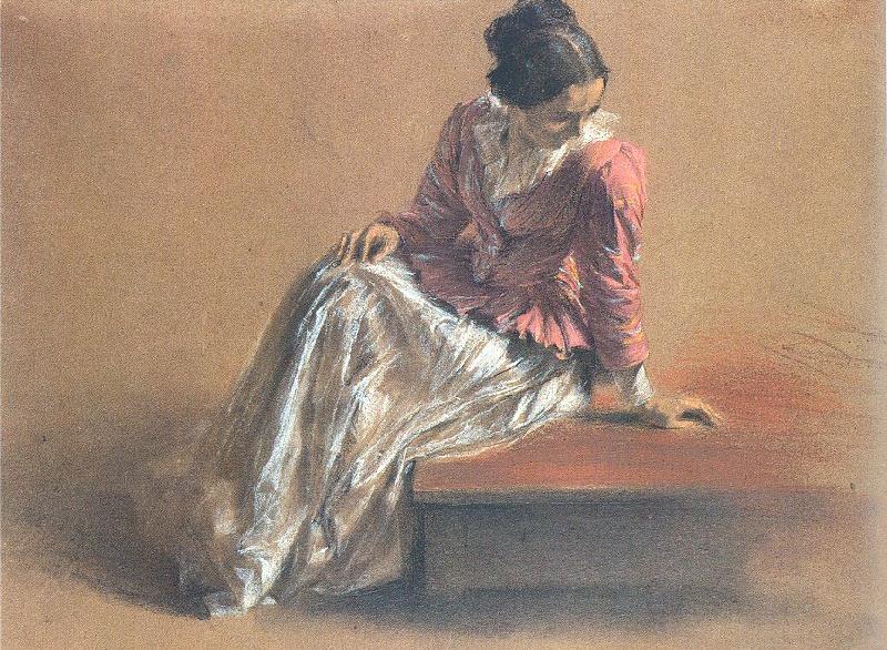Adolph von Menzel Costume Study of a Seated Woman: The Artist's Sister Emilie Germany oil painting art